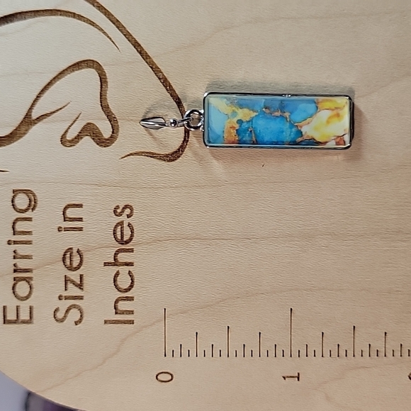 Marbled Watercolor Rectangle Drop Earrings - Picture 2 of 4